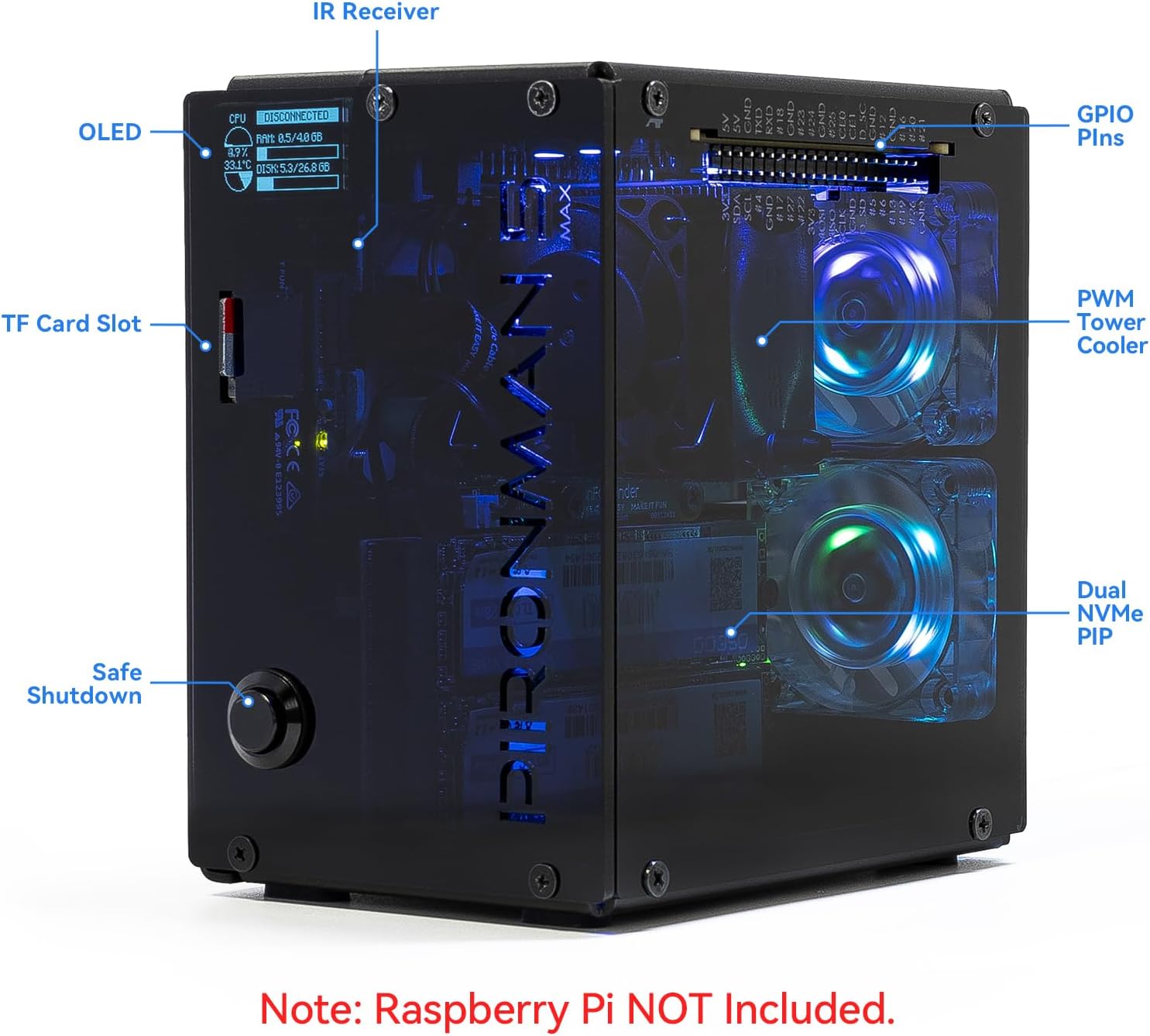 Pironman 5-MAX Dual NVMe M.2 S - Raspberry Pi Ai Kit Hailo-8L 评论和价格
