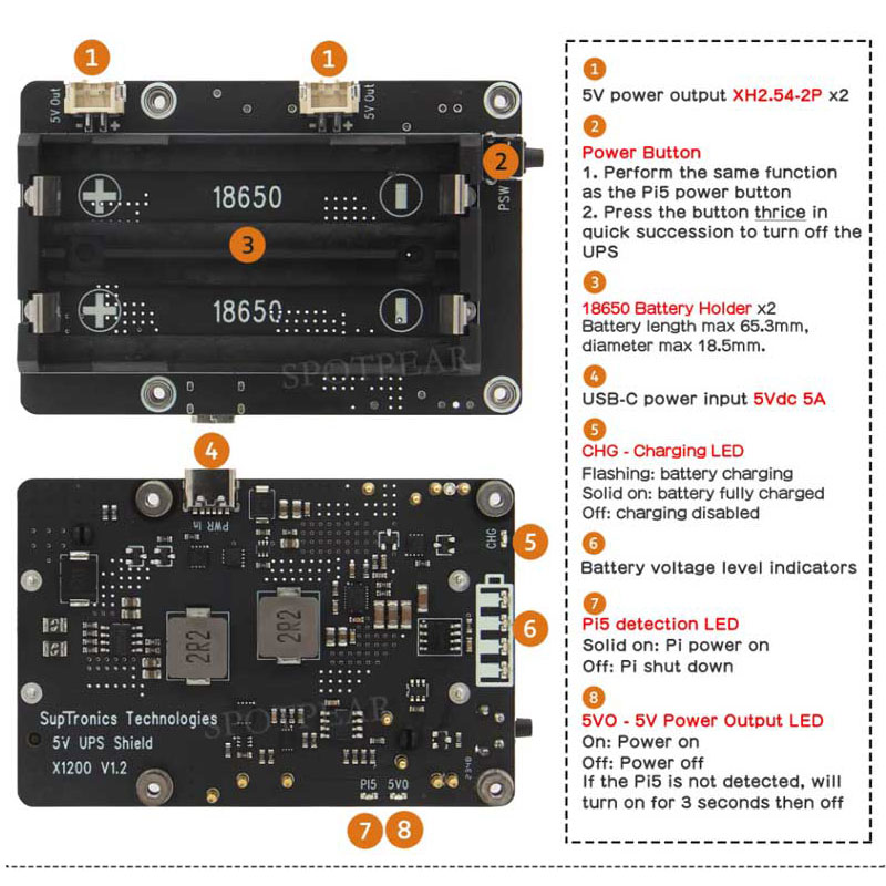 Raspberry Pi 5 UPS Expansion B - Raspberry Pi Uninterrupted Power Supply Ups 18650 评论和价格
